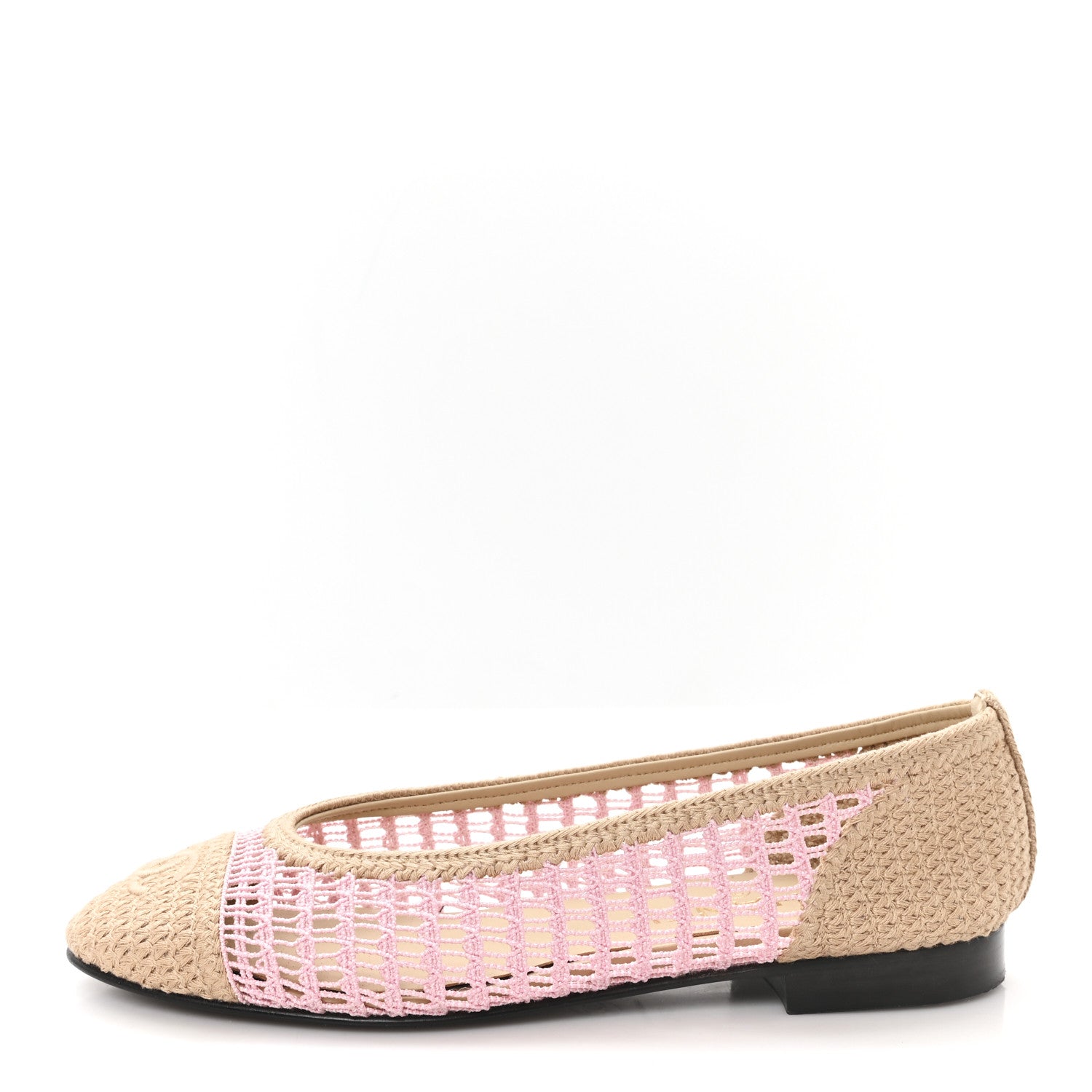 Chanel Raffia Cap Toe Ballerina Flats 37.5 Pink Beige 1 of 8