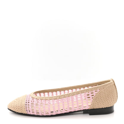 Chanel Raffia Cap Toe Ballerina Flats 37.5 Pink Beige 1 of 8