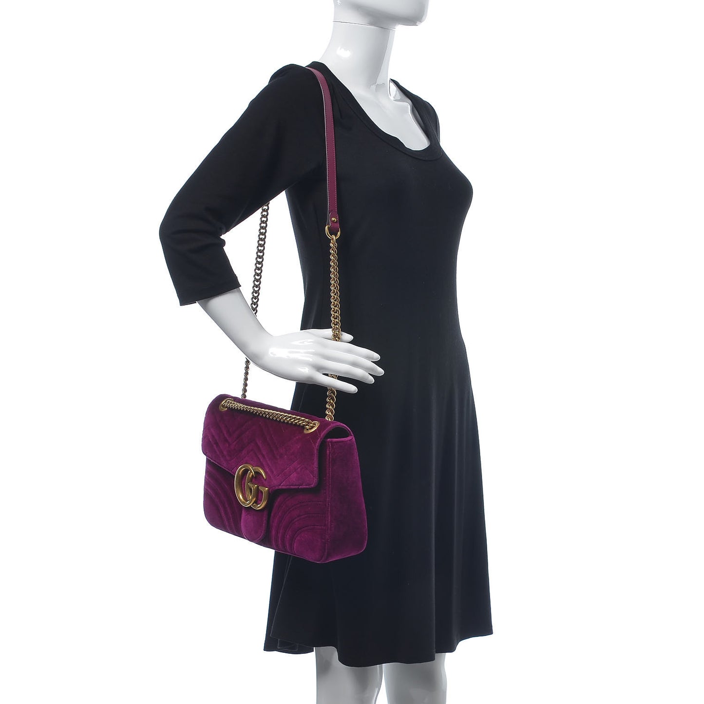 Velvet Matelasse Medium GG Marmont Shoulder Bag Fuchsia Violet Cyclamen