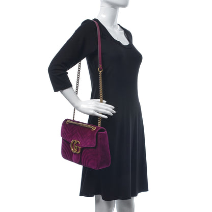 Gucci Velvet Matelasse Medium GG Marmont Shoulder Bag Fuchsia Violet Cyclamen 2 of 13