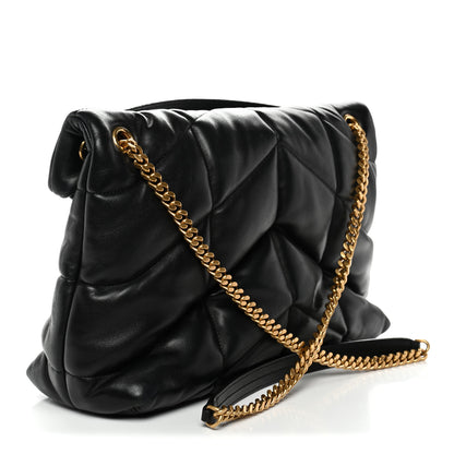 Saint Laurent Lambskin Quilted Medium Loulou Puffer Monogram Chain Satchel Black 3 of 10