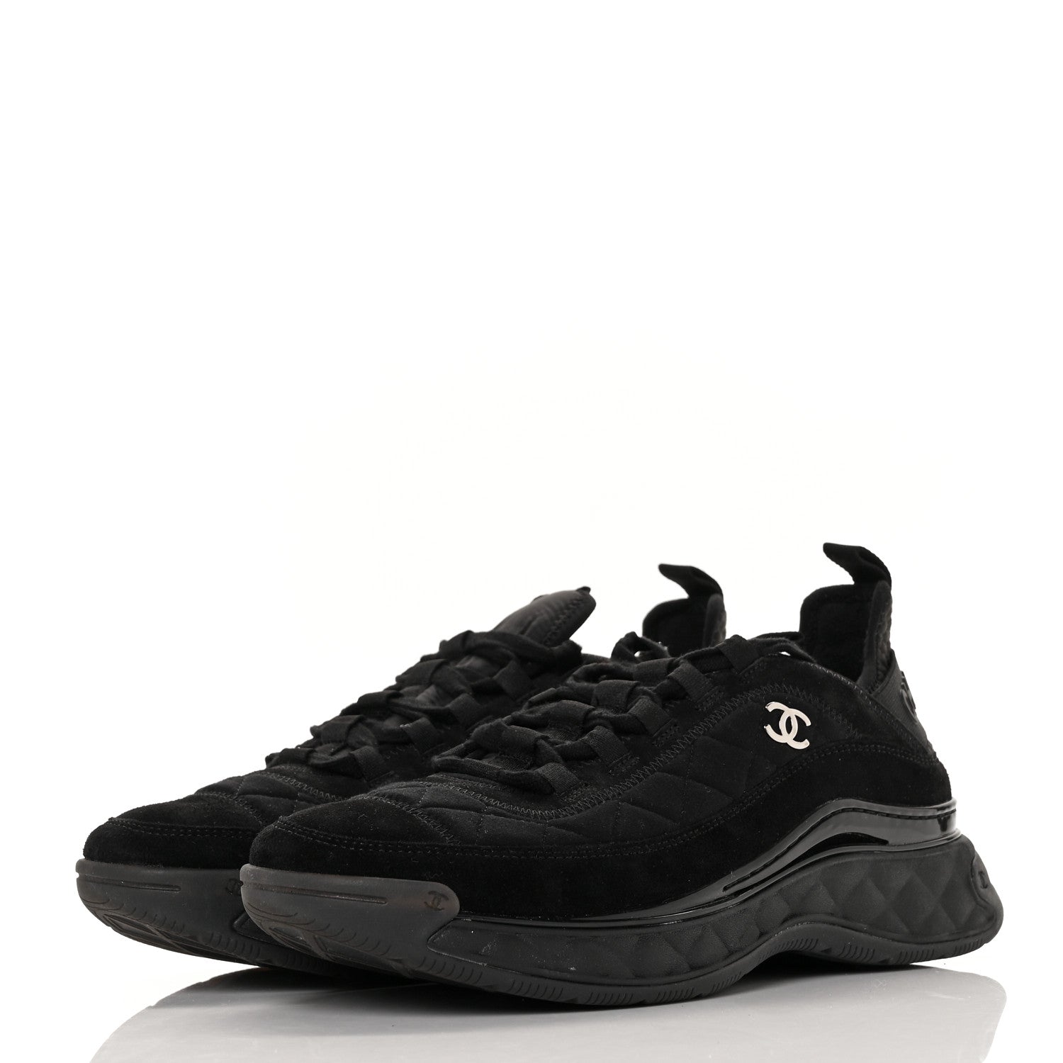Chanel Suede Calfskin Mixed Fibers CC Sneakers 39.5 Black 3 of 8