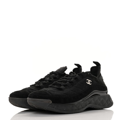 Chanel Suede Calfskin Mixed Fibers CC Sneakers 39.5 Black 3 of 8