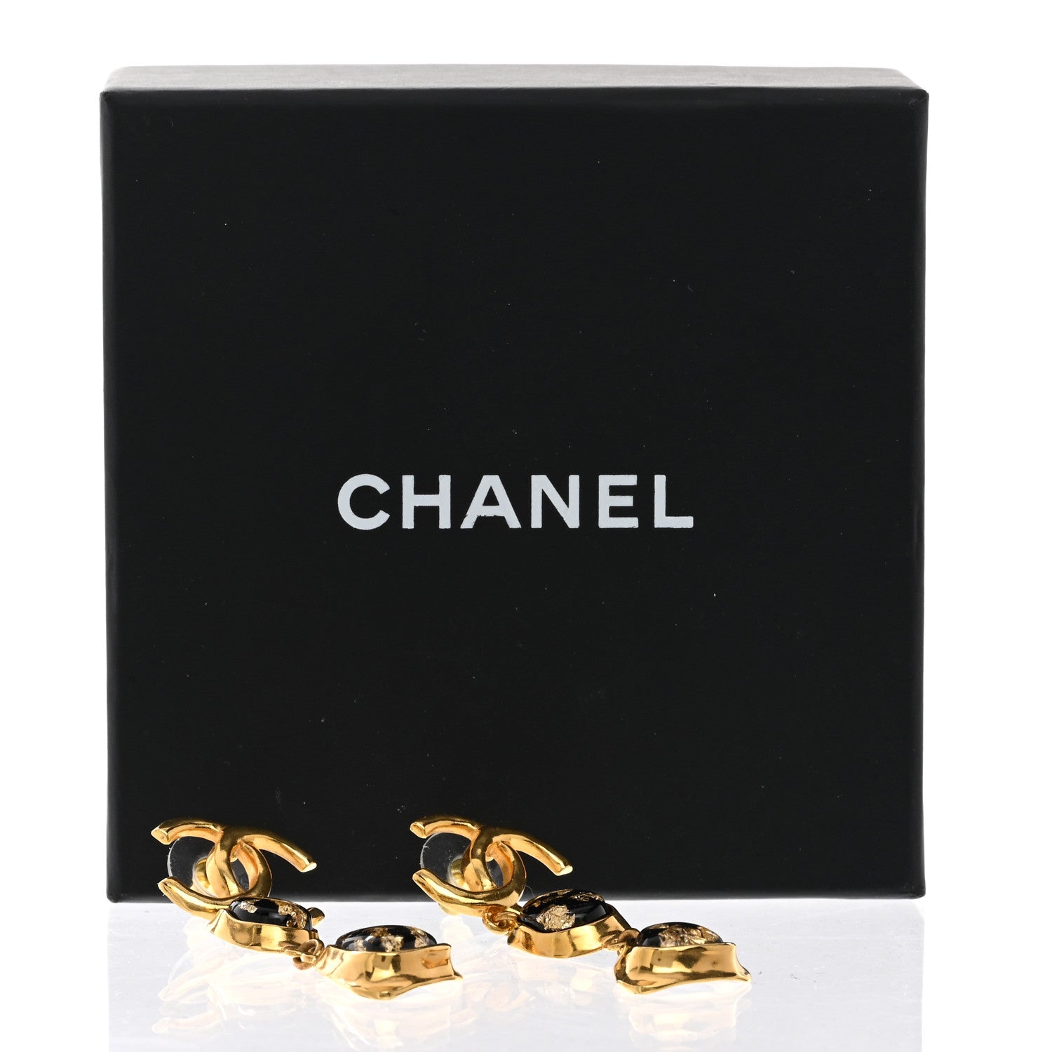 Chanel Resin CC Drop Earrings Gold Black 5 of 5