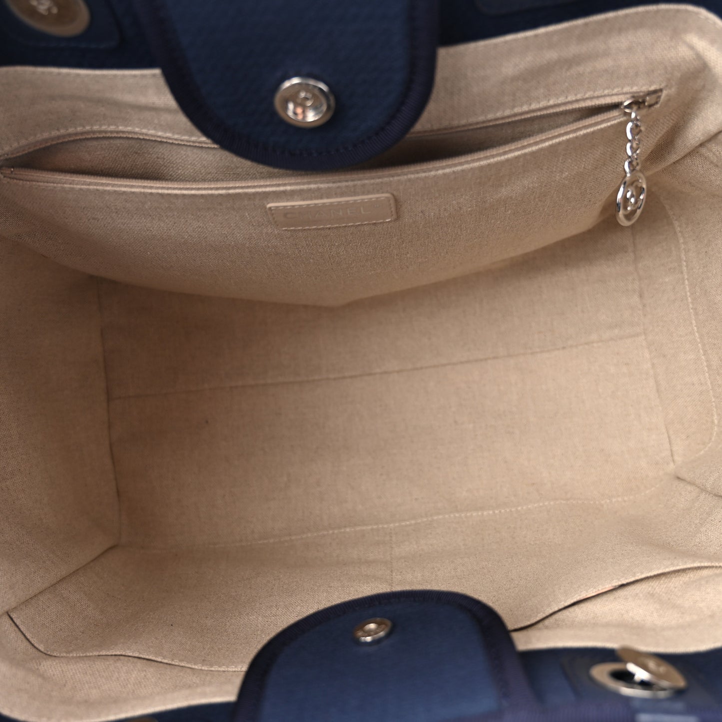 Mixed Fibers Calfskin Medium Deauville Tote Navy Blue