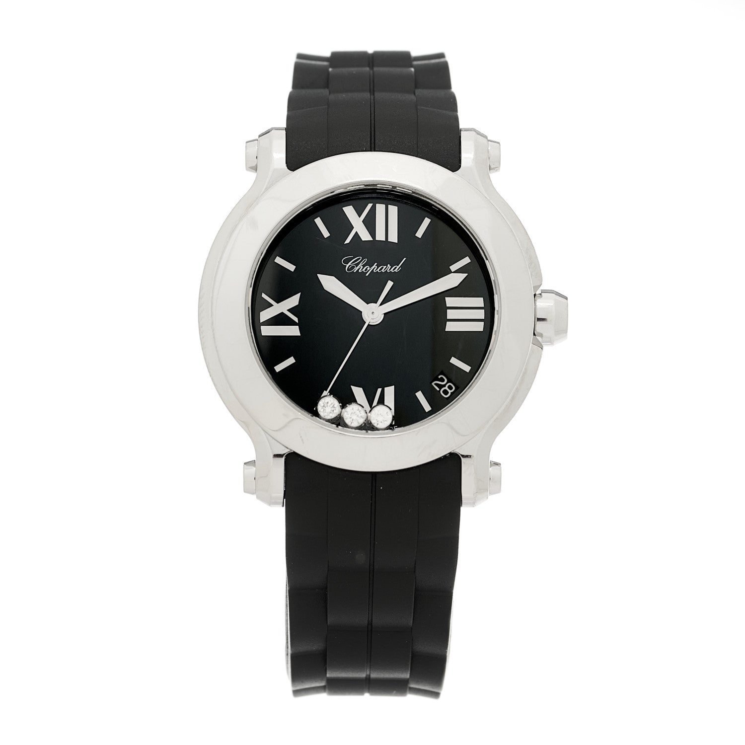 Chopard Stainless Steel Rubber 3 Diamond 36mm Happy Sport Quartz Watch Black 1 of 5