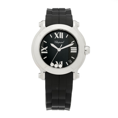 Chopard Stainless Steel Rubber 3 Diamond 36mm Happy Sport Quartz Watch Black 1 of 5