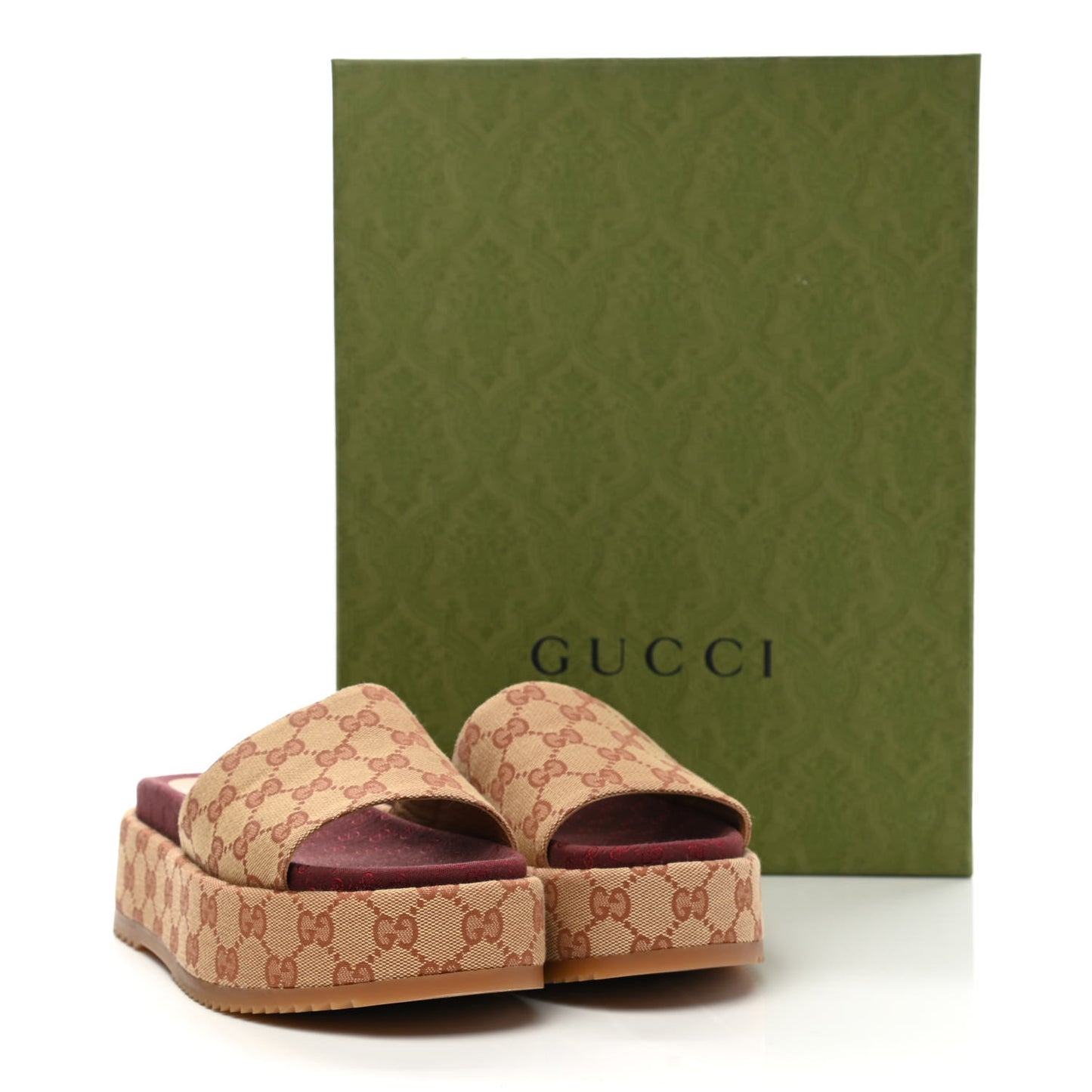 Canvas GG Monogram Angelina Platform Slide Sandals 38.5 Beige Ruggine