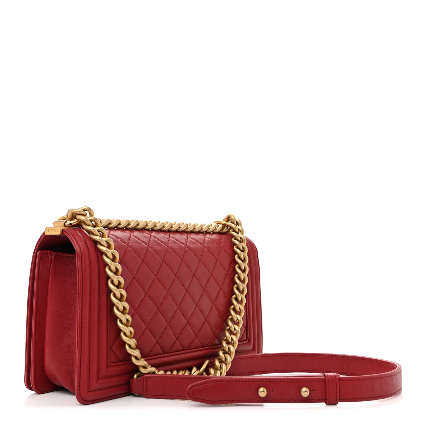 Lambskin Quilted Medium Boy Flap Dark Red