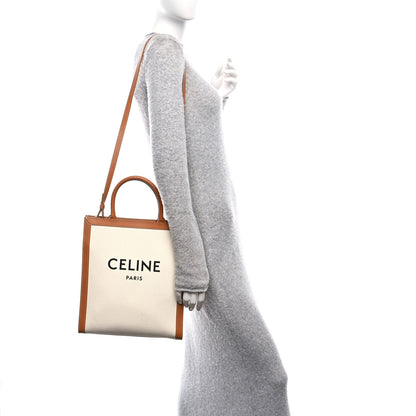 Celine Canvas Calfskin Logo Print Small Vertical Cabas Natural Tan 2 of 13