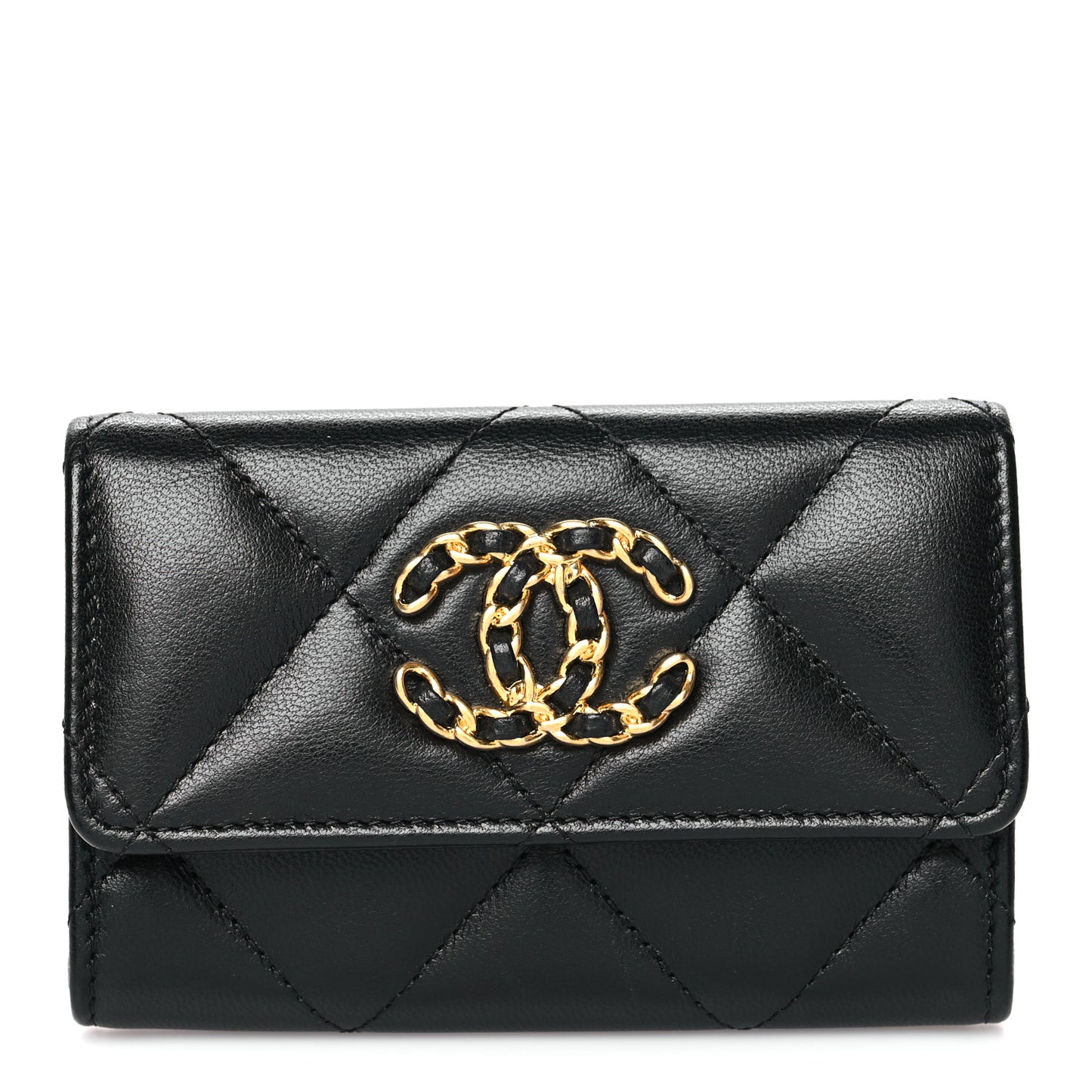 Lambskin Quilted Chanel 19 Flap Card Holder Black