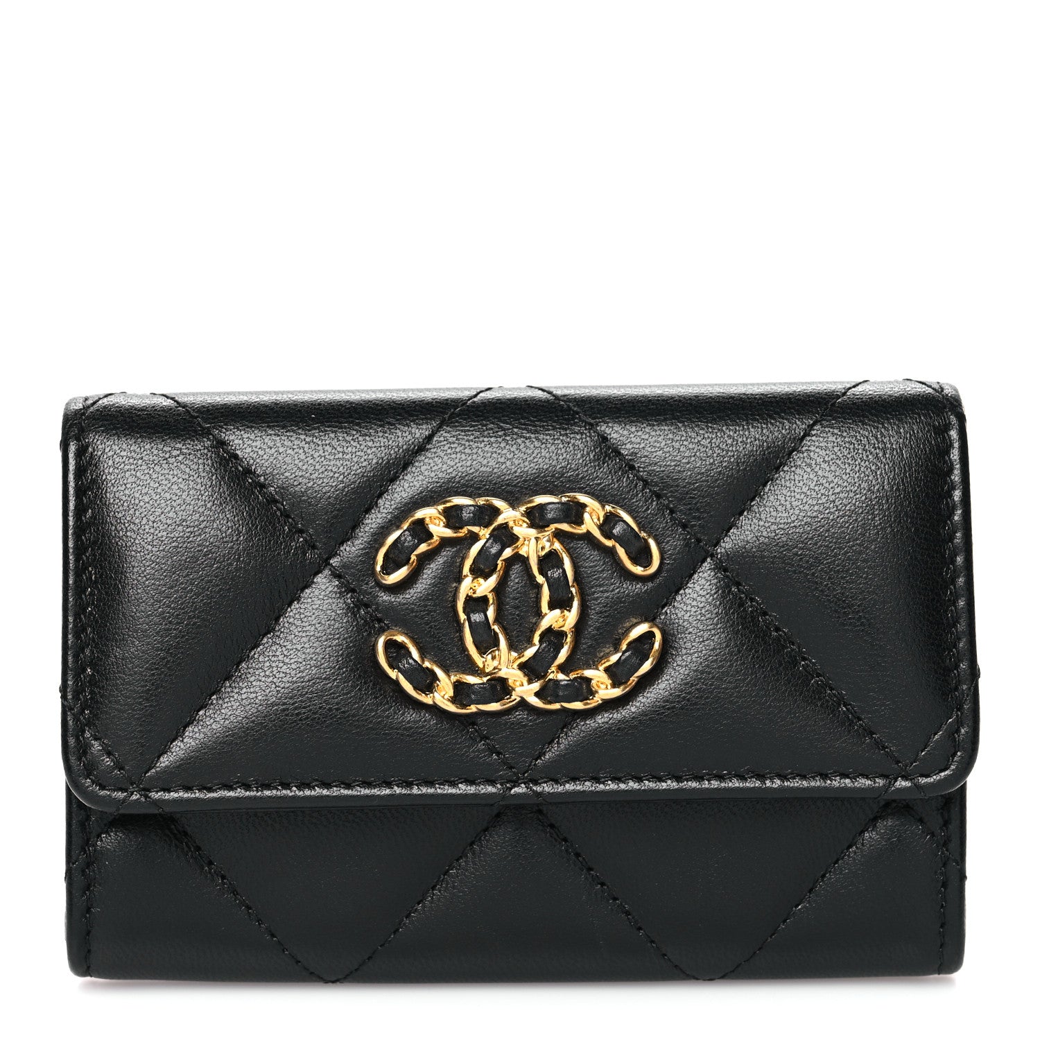Chanel Lambskin Quilted Chanel 19 Flap Card Holder Black 1 of 9