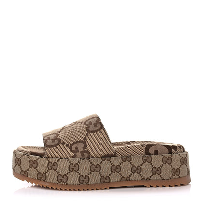 Gucci Monogram Maxi GG Angelina Platform 55mm Slide Sandals 38 Camel Ebony 1 of 9