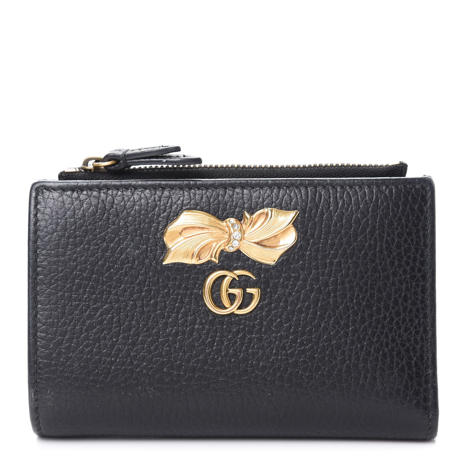 Gucci Calfskin GG Marmont Bow Flap Wallet Black 1 of 8