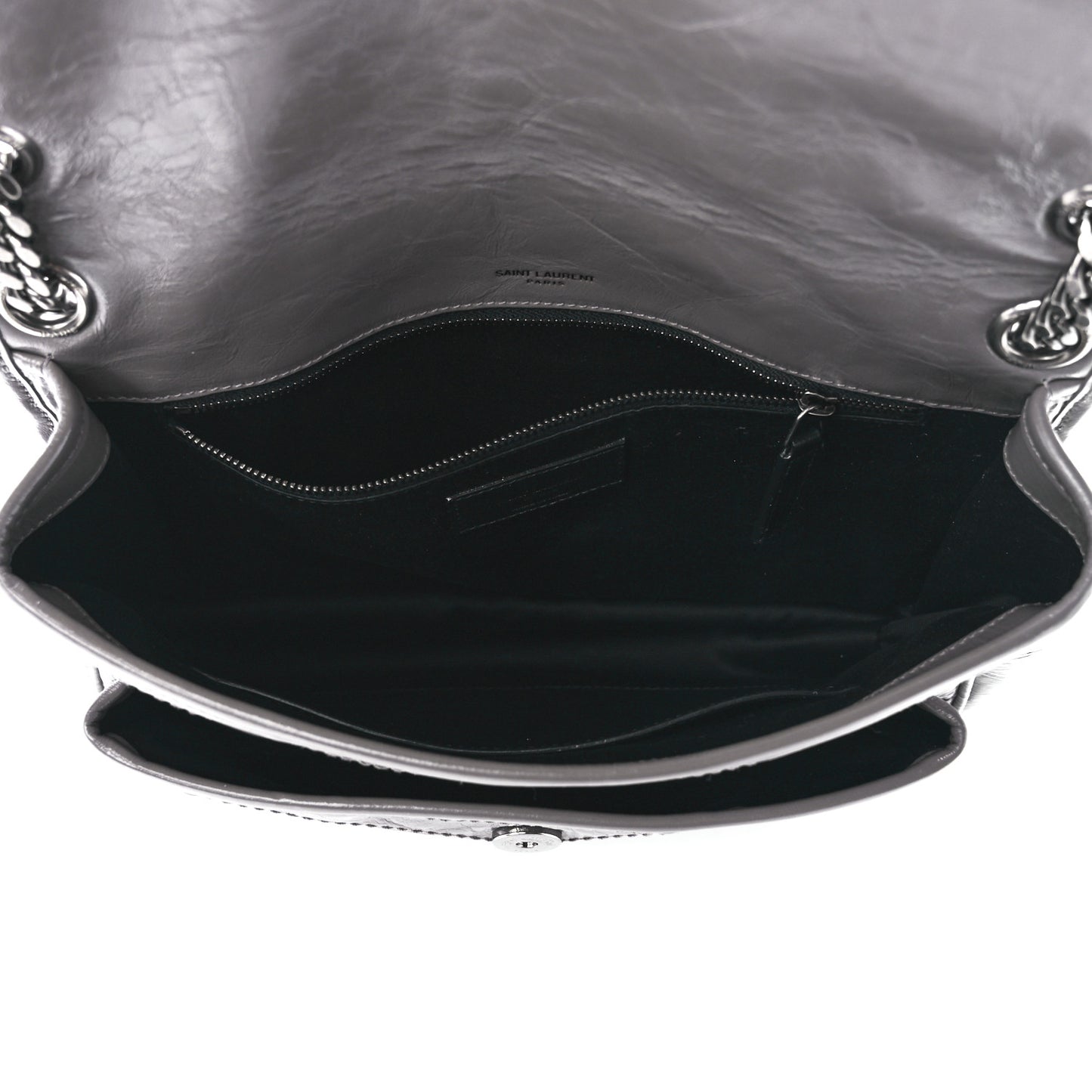 Crinkled Calfskin Matelasse Monogram Medium Niki Chain Satchel Fog