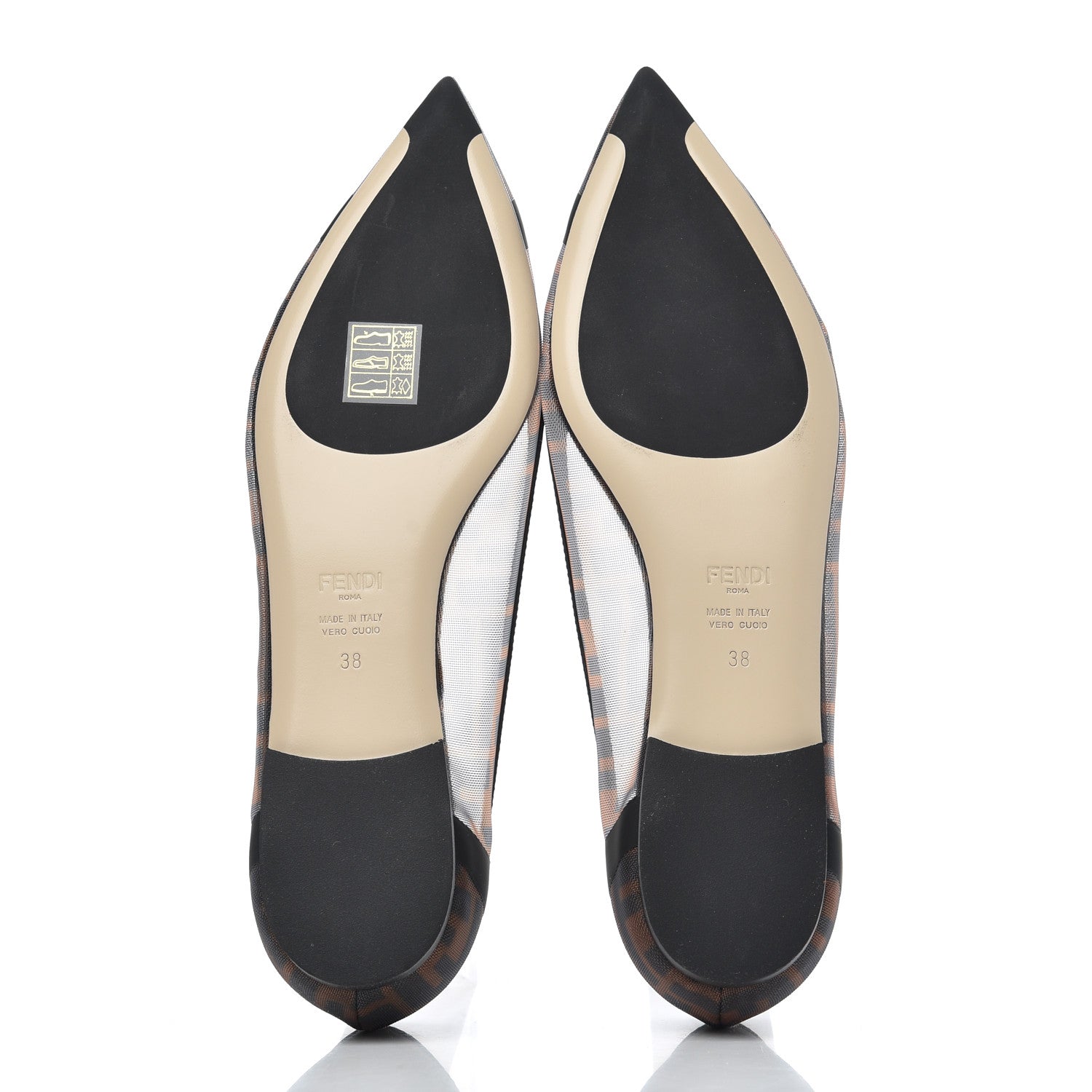 Fendi Mesh FF Skimmer Ballerina Flats 38 Tobacco Moro Black 5 of 12
