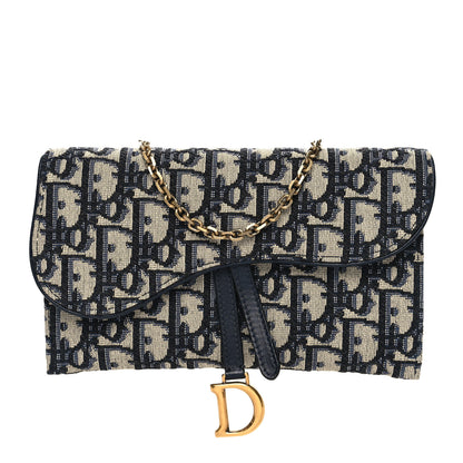 Christian Dior Oblique Saddle Chain Long Wallet Blue 1 of 10