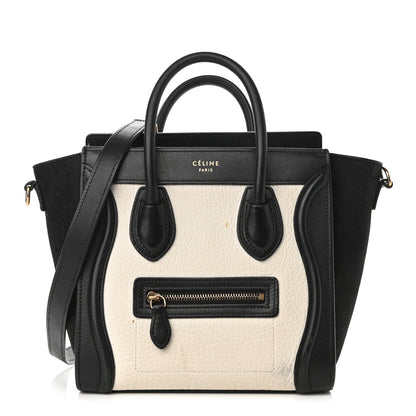 Celine Bullhide Calfskin Nubuck Bi-Color Nano Luggage Black White 1 of 14