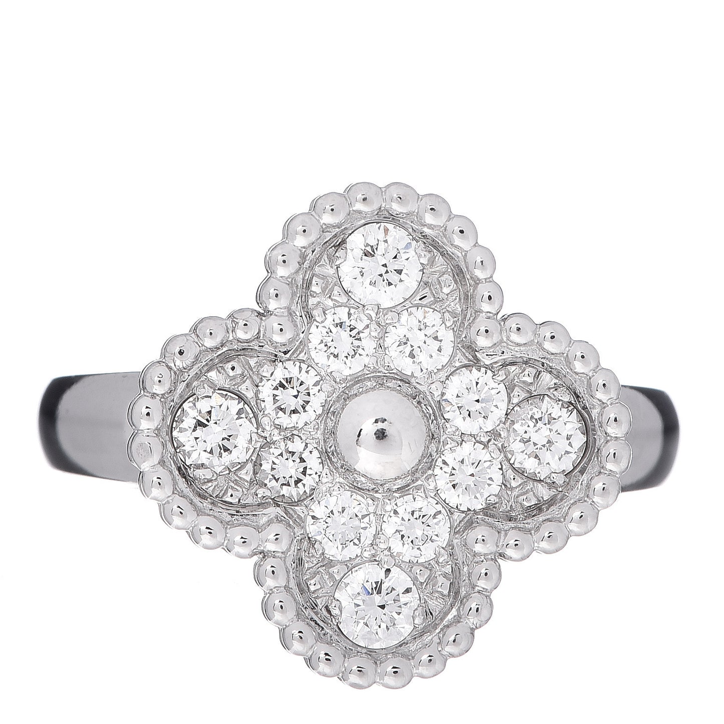 18K White Gold Diamond Vintage Alhambra Ring 51 5.75