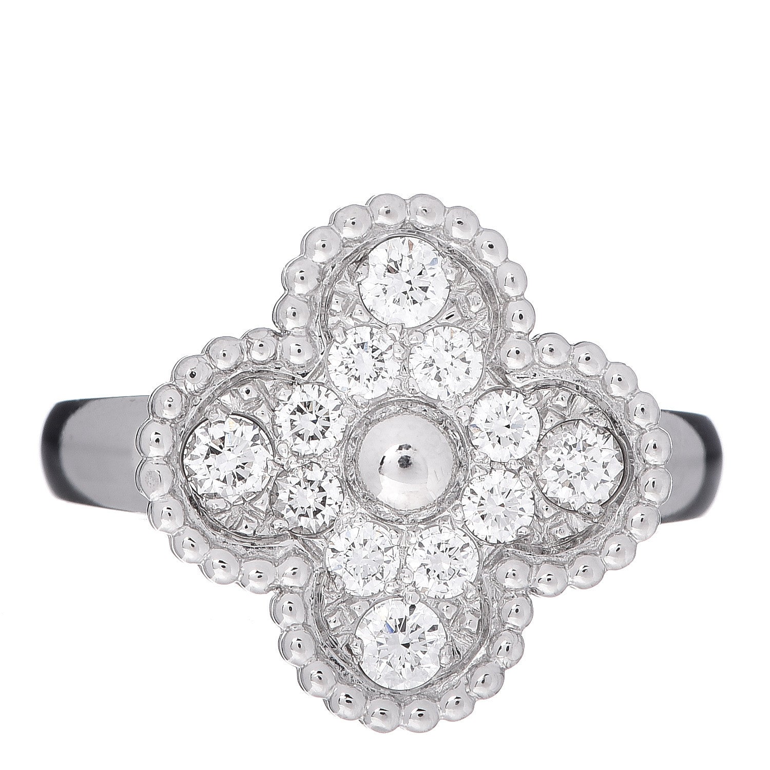 Van Cleef & Arpels 18K White Gold Diamond Vintage Alhambra Ring 51 5.75 1 of 5