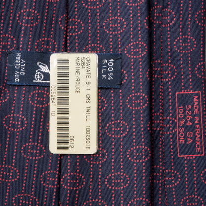 Hermes Printed Silk Mens Neck Tie Marine Rouge 3 of 4