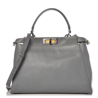 Fendi Vitello Suede Medium Peekaboo Iconic Satchel Grigio Chiaro 1 of 12