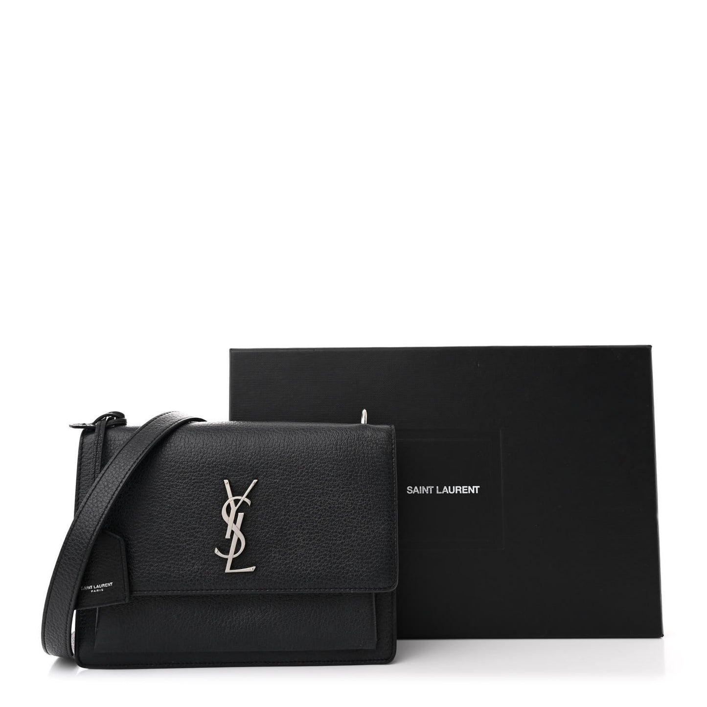 Grained Calfskin Medium Monogram Sunset Satchel Black