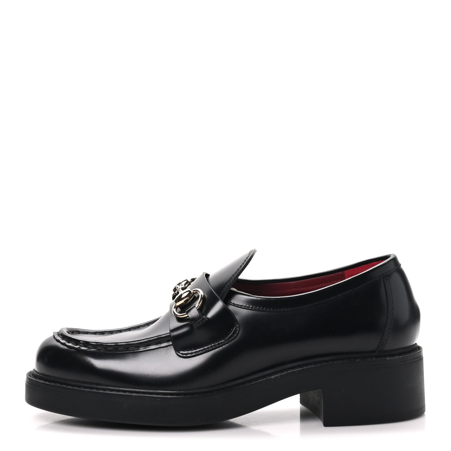Calfskin Horsebit Womens Lug Sole Loafers 37 Black