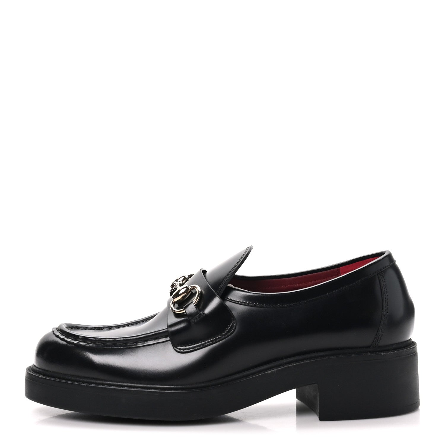 Gucci Calfskin Horsebit Womens Lug Sole Loafers 37 Black 1 of 9