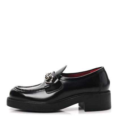 Gucci Calfskin Horsebit Womens Lug Sole Loafers 37 Black 1 of 9