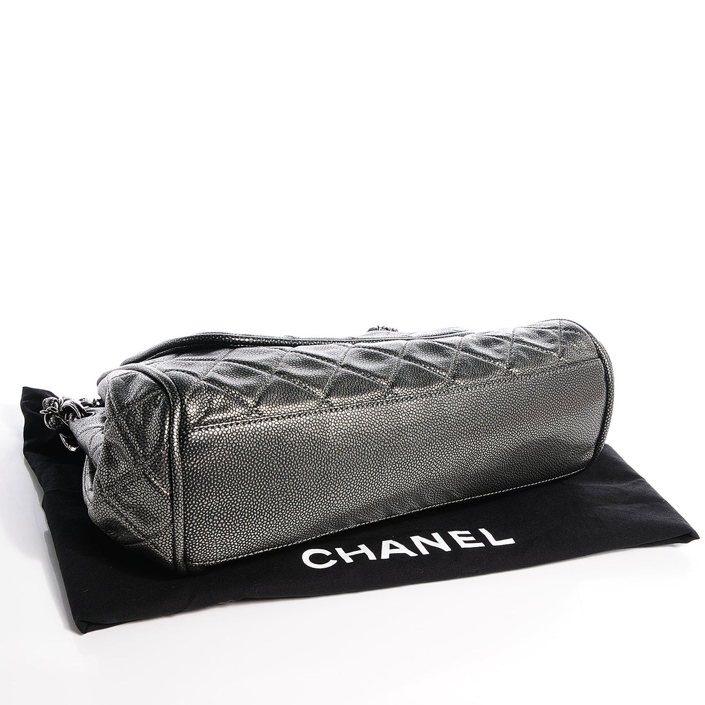 Caviar Quilted Timeless Accordion Flap Dark Silver
