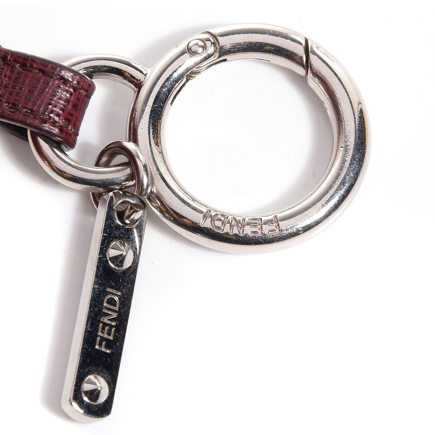 Fendi Fox Fur Pom Pom Bag Charm Bordeaux White 5 of 5