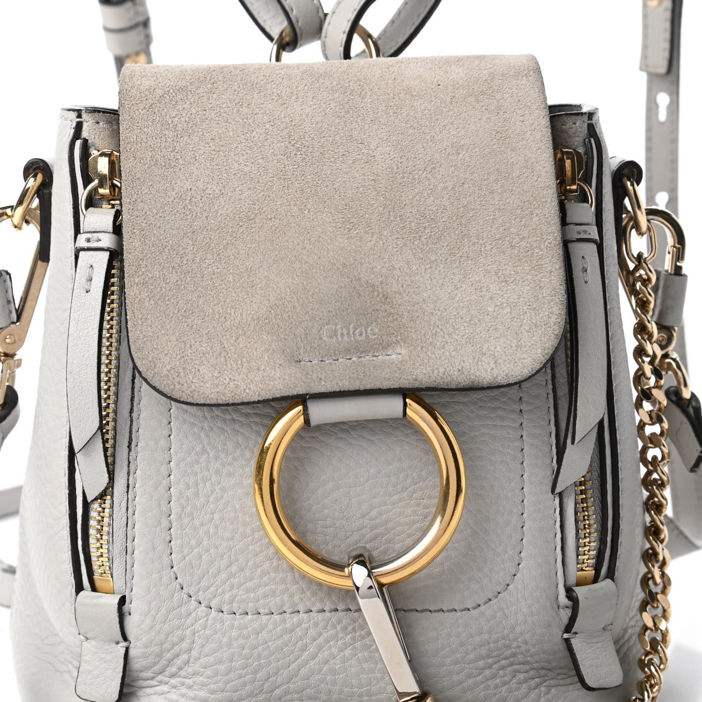 Suede Calfskin Mini Faye Backpack Airy Grey