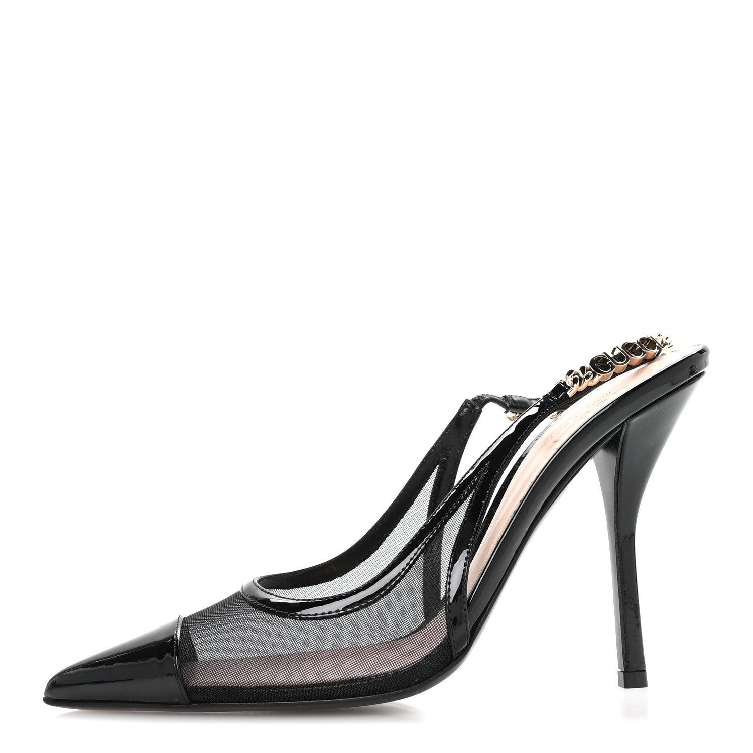 Gucci Tela Retino Patent Signoria Slingback Pumps 38 Black 1 of 8