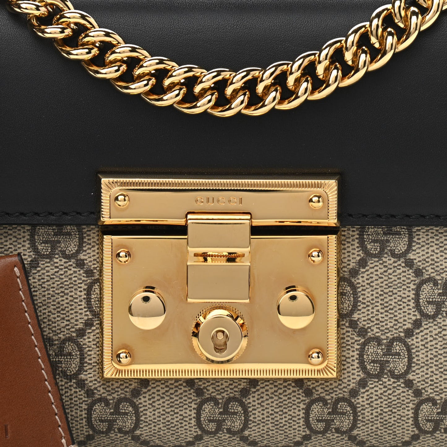 GG Supreme Monogram Calfskin Small Padlock Shoulder Bag Beige Black Cuir