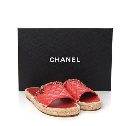 Chanel Lambskin Quilted CC Espadrille Slip On Sandals 37 Red 12 of 12