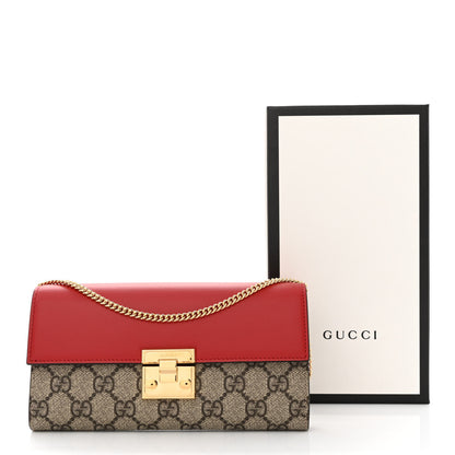 Gucci GG Supreme Monogram Moon Calfskin Padlock Continental Chain Wallet Beige Ebony Hibiscus Red New Rosette 11 of 11