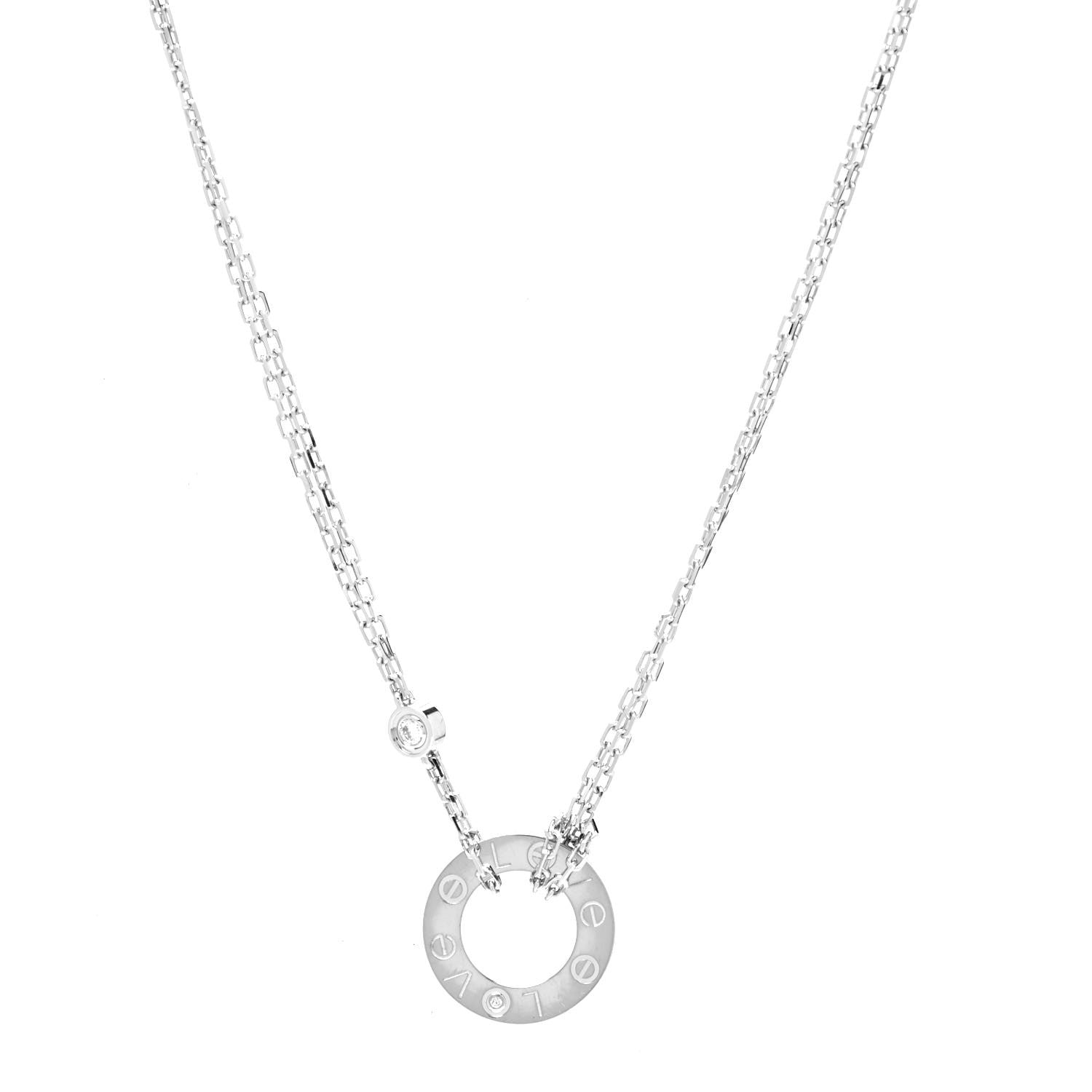 Cartier 18K White Gold 2 Diamond LOVE Necklace 1 of 6