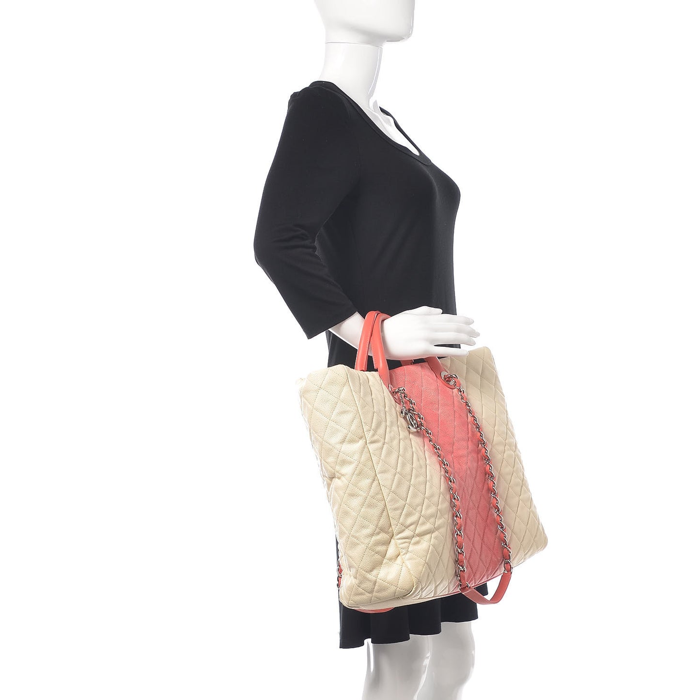 Caviar Ombre Large Shopping Tote White Rose