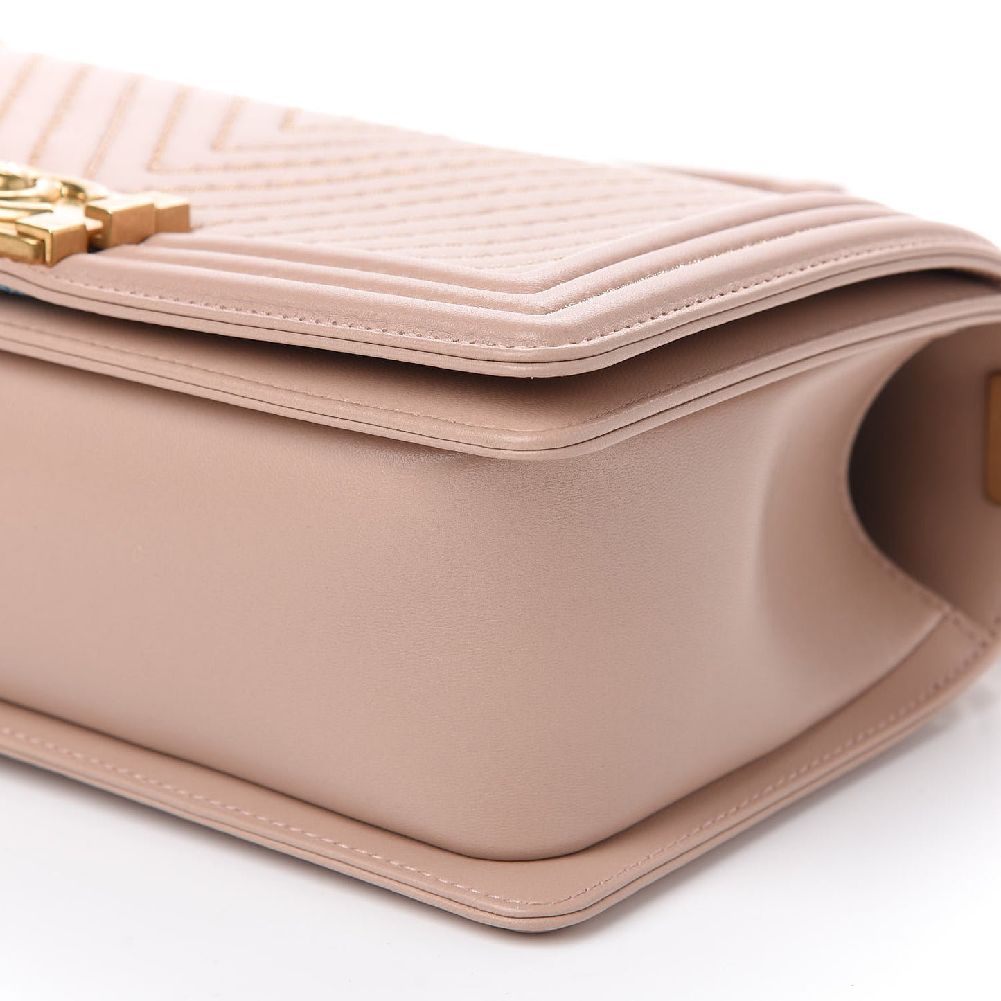 Lambskin Chevron Chain Stitched Medium Boy Flap Beige