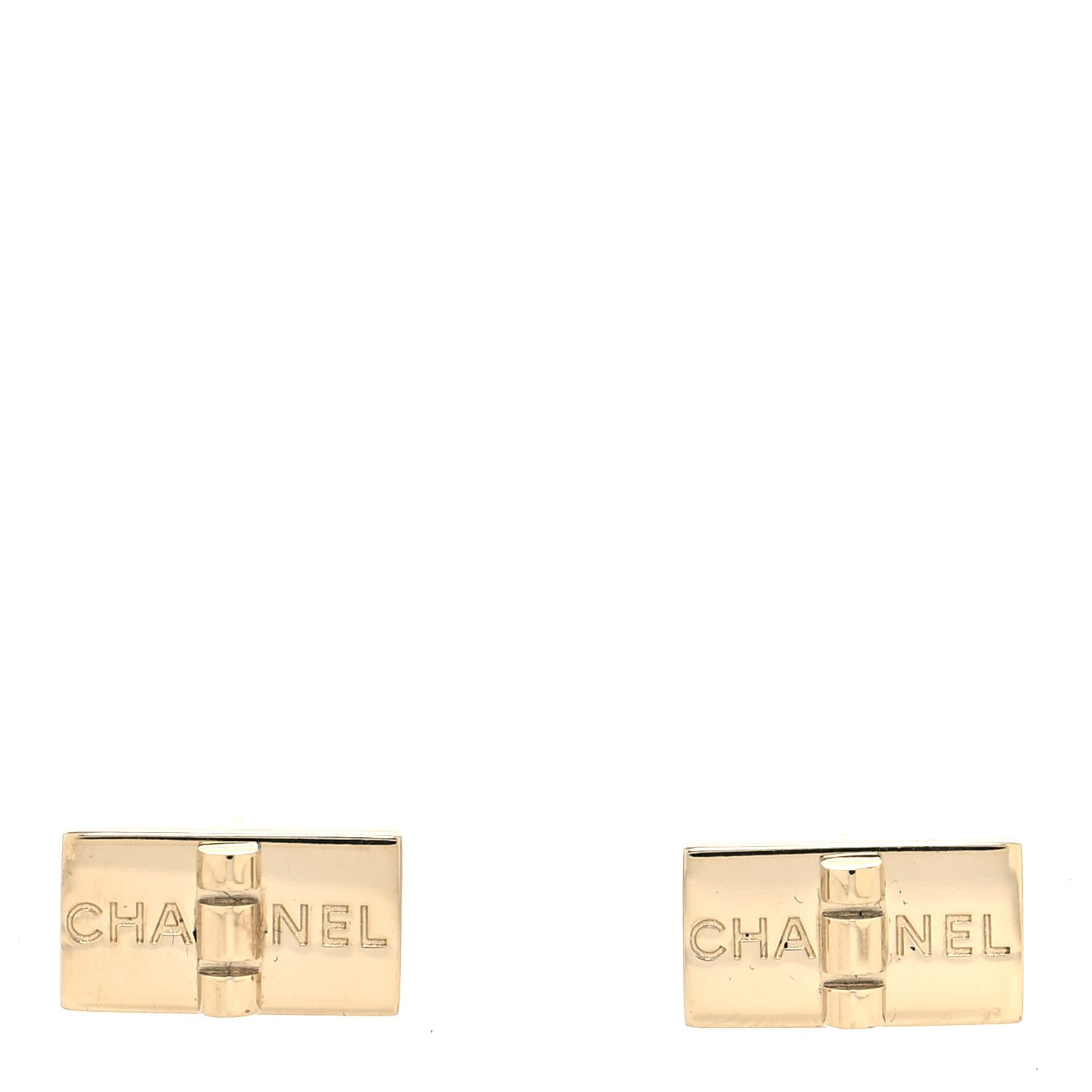 Chanel Metal 2.55 Logo Plate Earrings Gold 1 of 4