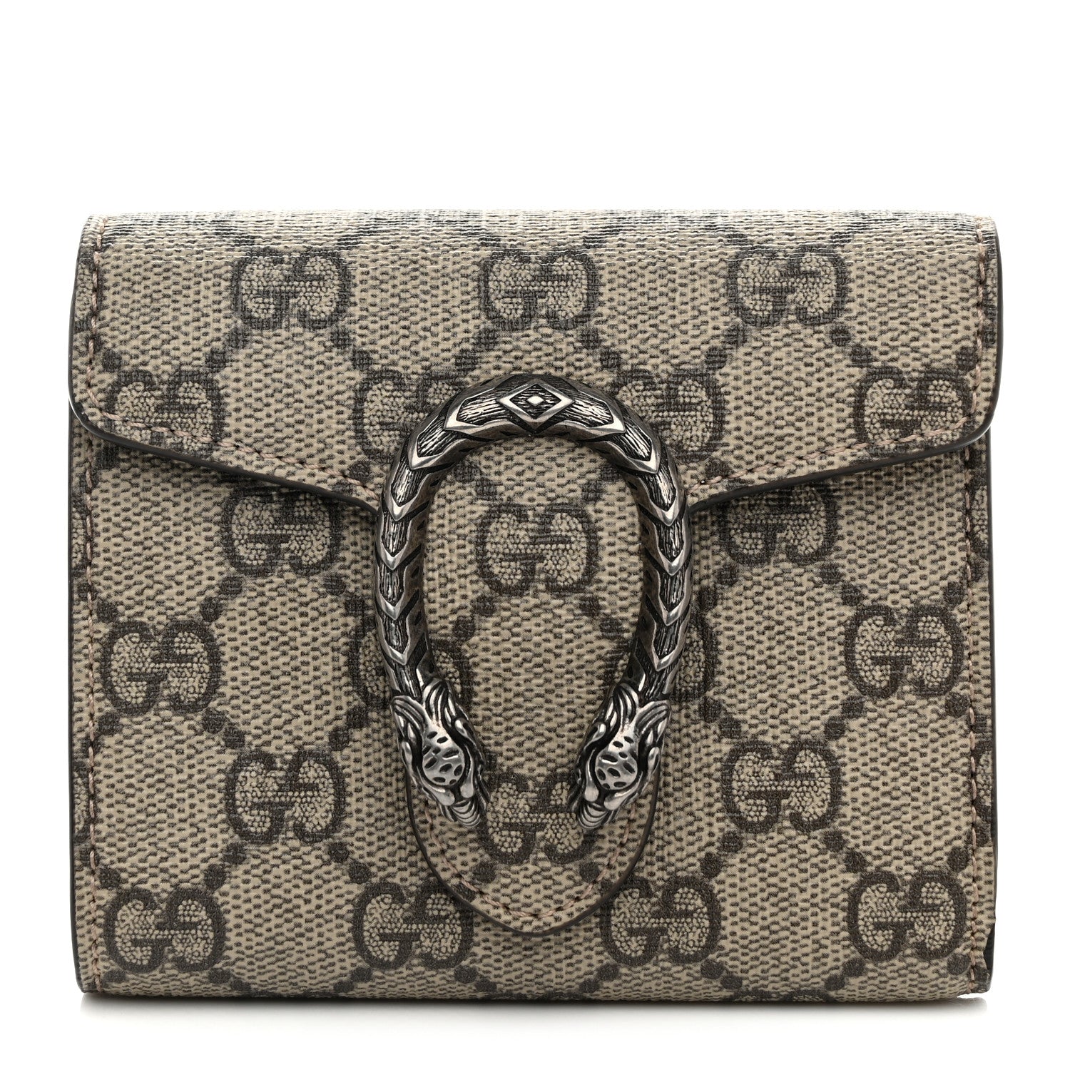 Gucci GG Supreme Monogram Dionysus Card Case Wallet Beige Taupe 1 of 7