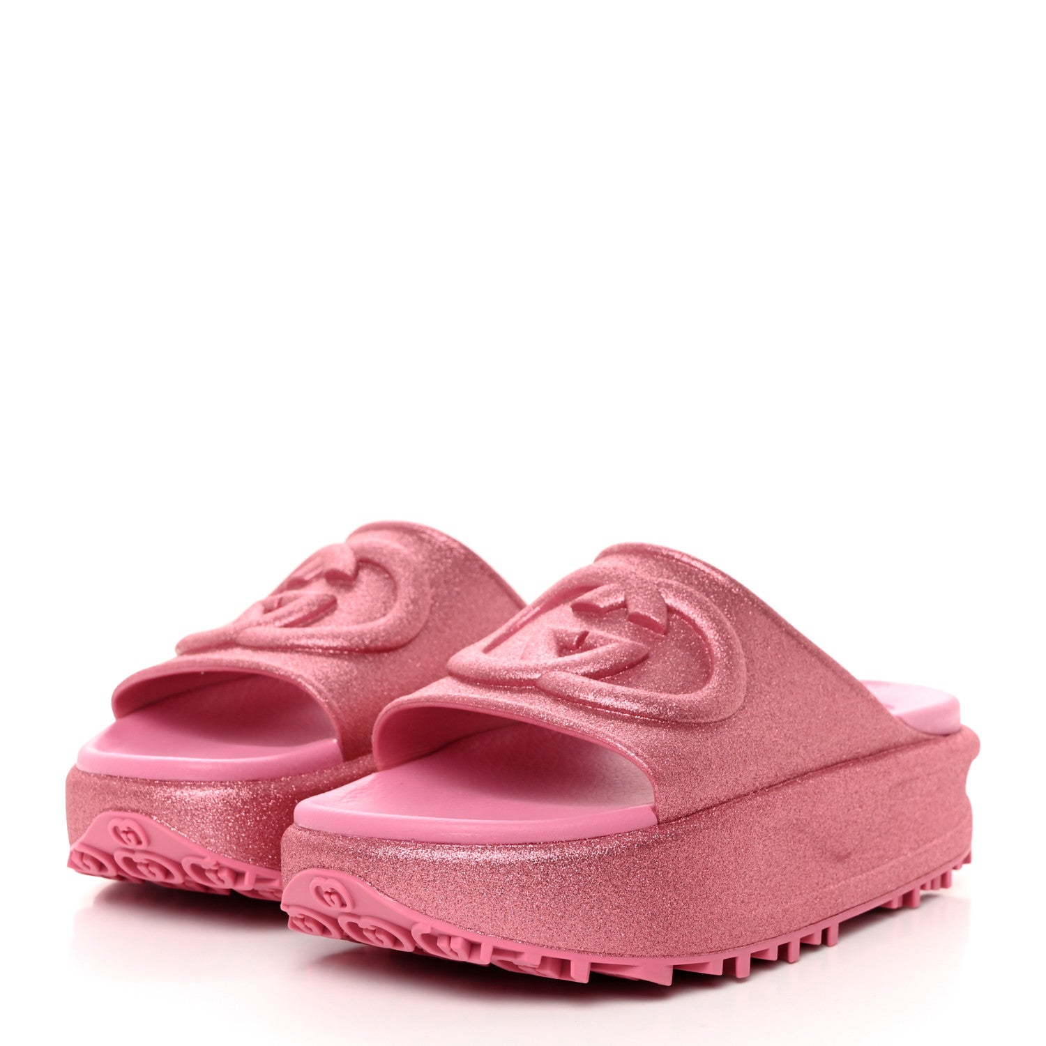 Gucci Glitter Rubber Womens Interlocking G Platform 42mm Slide Sandals 40 Rose 3 of 9