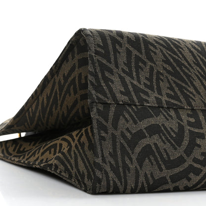Fendi X SARAH COLEMAN Fabric Jacquard Vitello King FF Vertigo Shopping Tote Bag Tobacco Moro Black 8 of 10