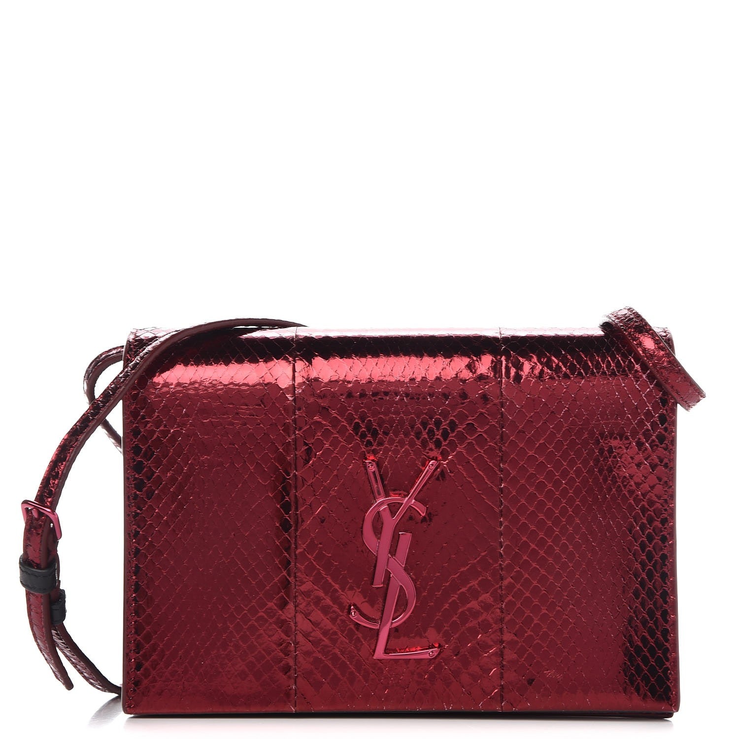 Saint Laurent Metallic Snakeskin Monogram Toy Kate Strap Wallet Cherry 1 of 7
