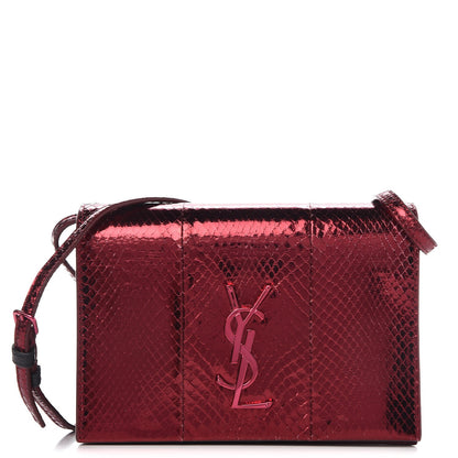 Saint Laurent Metallic Snakeskin Monogram Toy Kate Strap Wallet Cherry 1 of 7