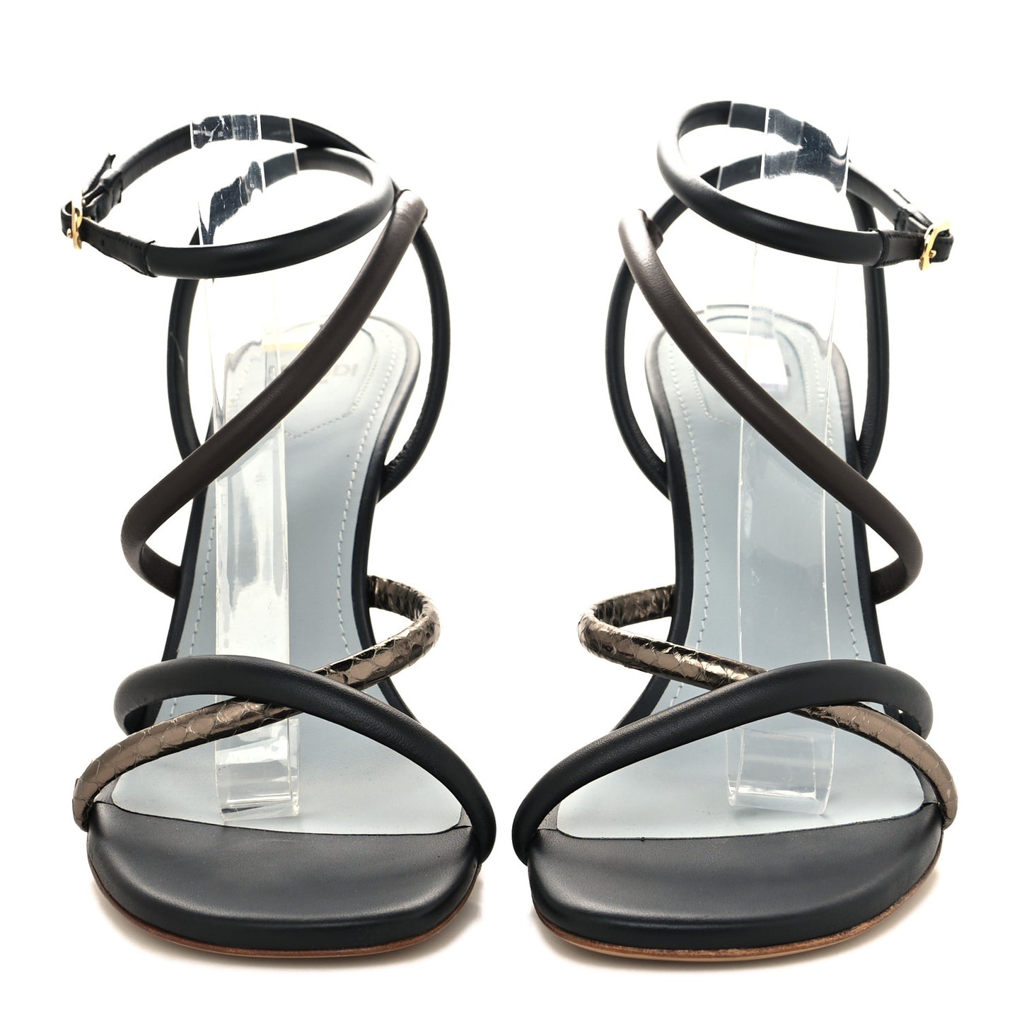 Nappa Metallic Ayers Fendi First 95mm Strappy Sandals 38.5 Black Chocolate Stagno