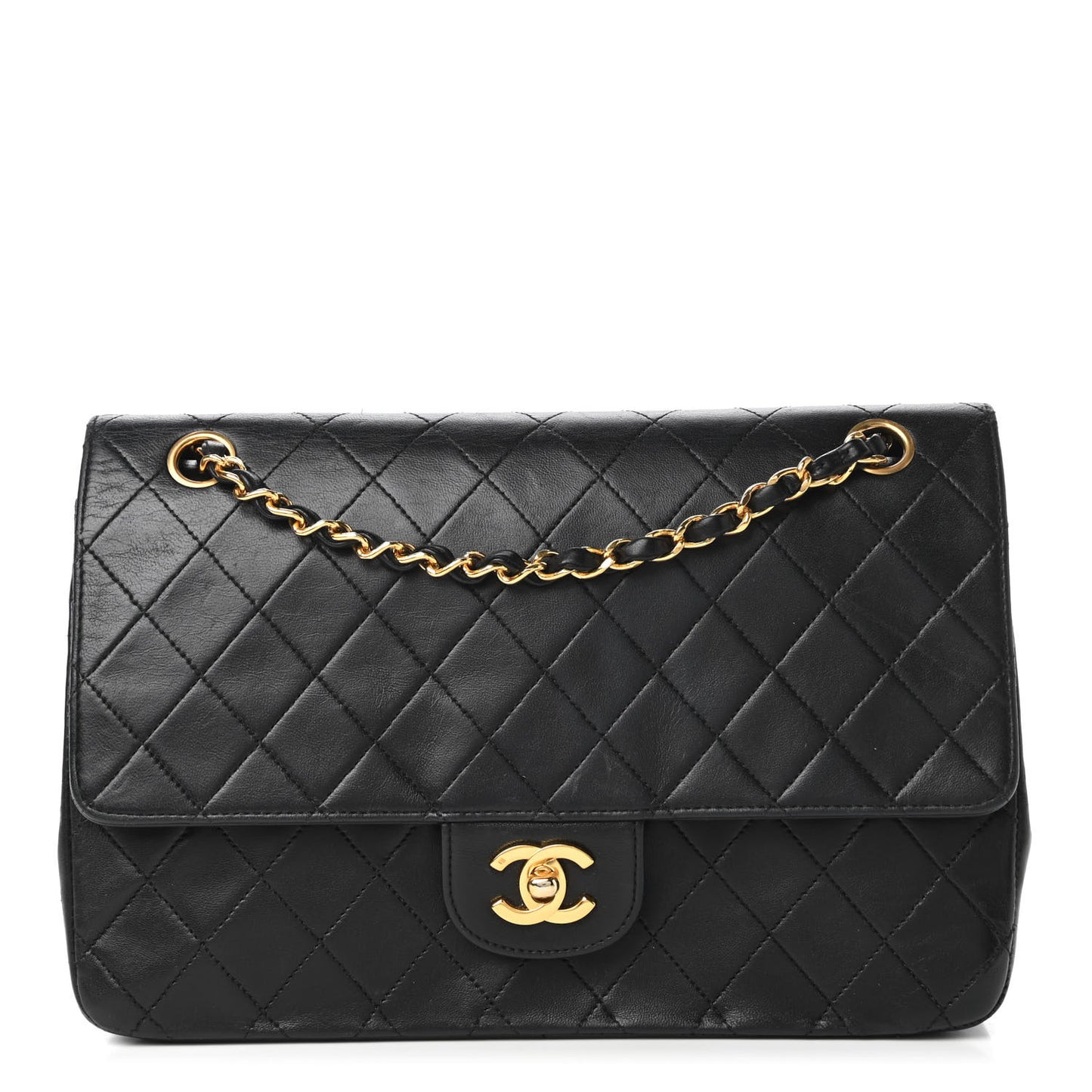 Lambskin Quilted Medium Double Flap Black
