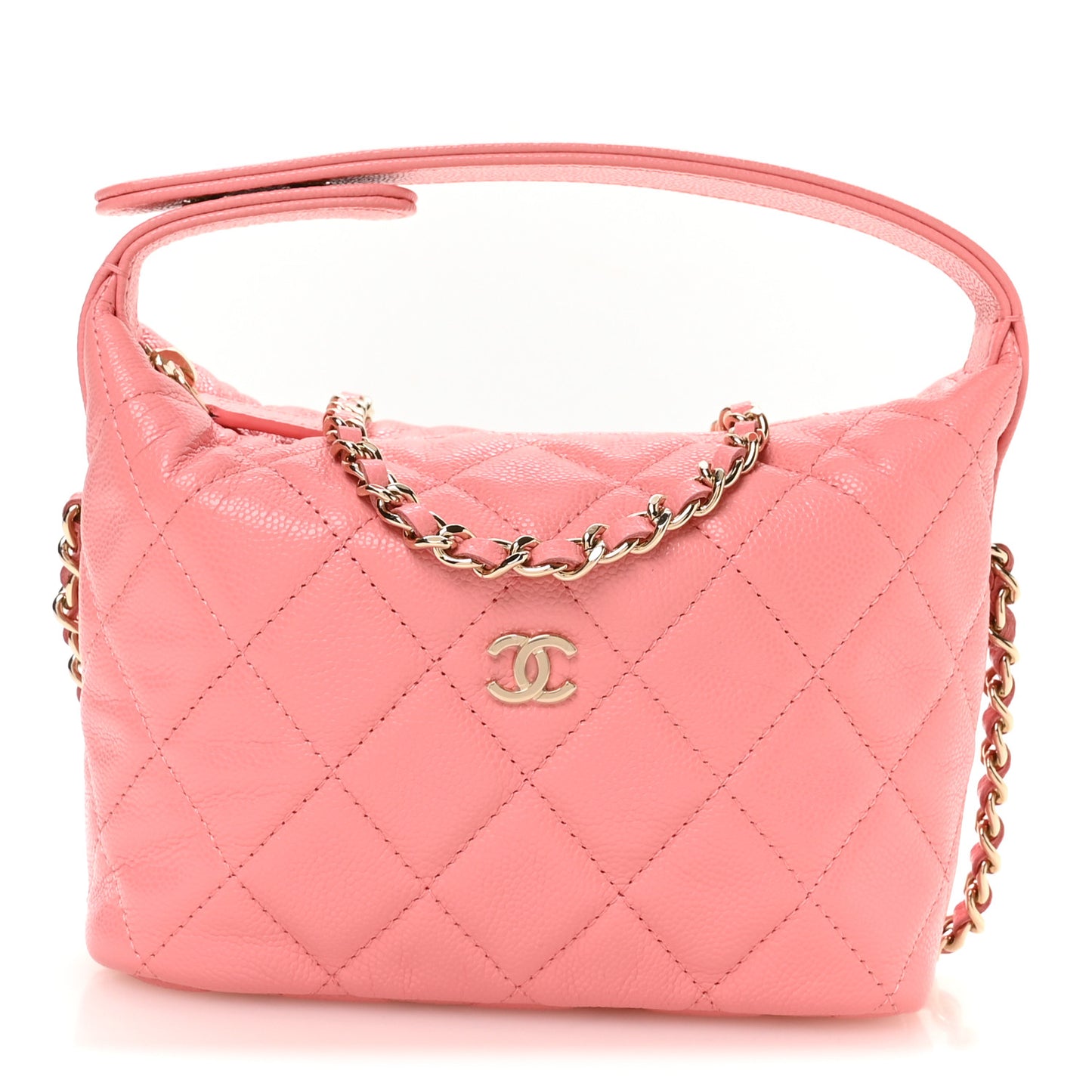 Caviar Quilted Hobo Clutch With Chain Pink