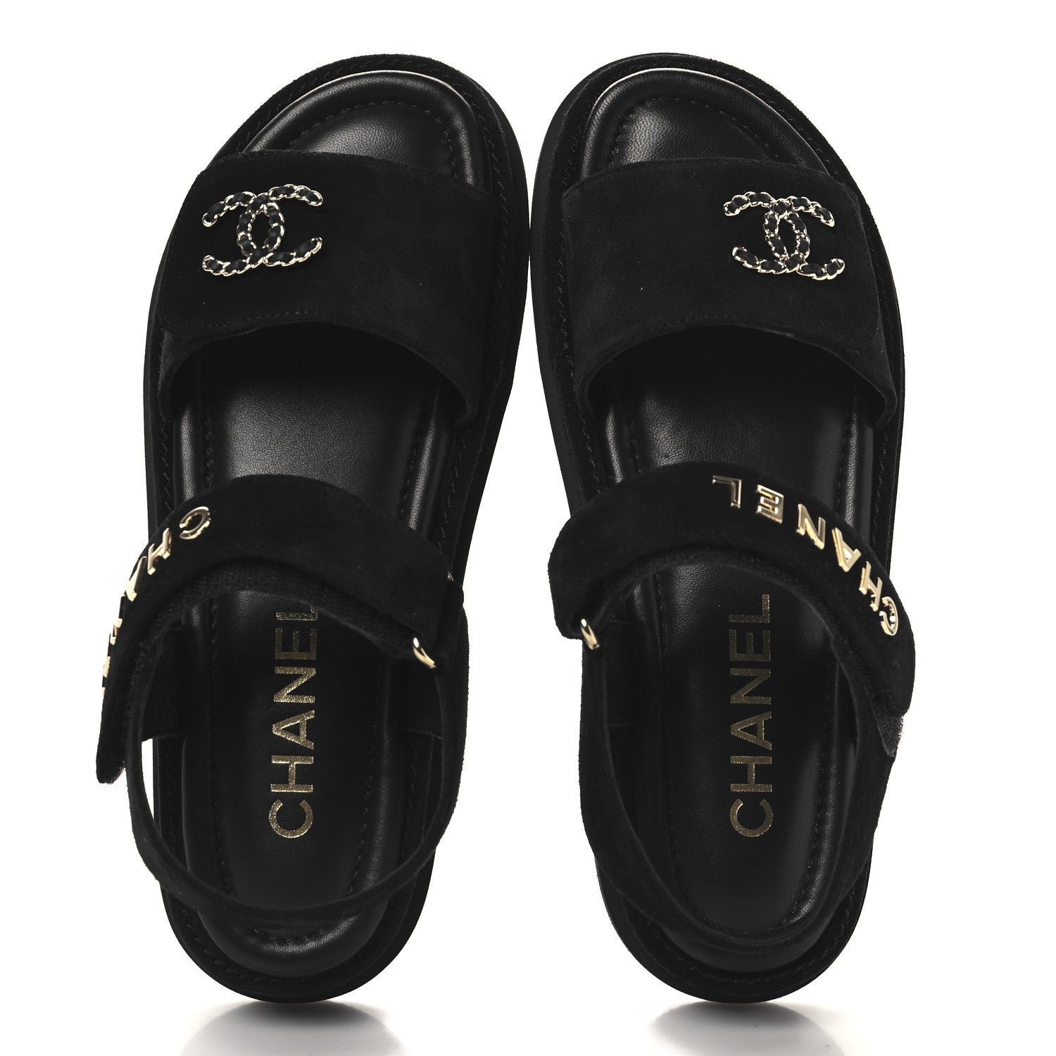Chanel Suede Calfskin Dad Sandals 39 Black 2 of 9